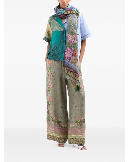 Pierre Louis Mascia Natural Floral Paisley Palazzo Pants