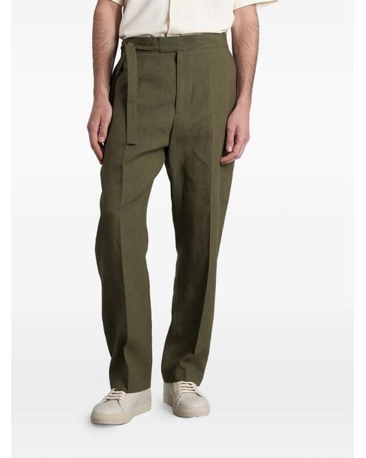 Paul Smith Green Belted Pressed-Crease Trousers for men