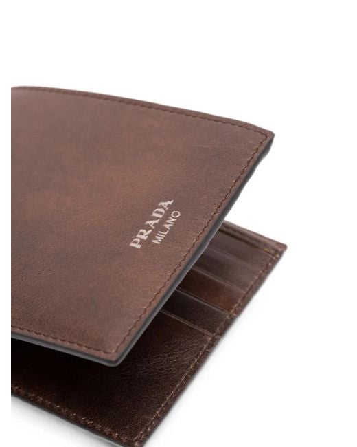 Prada Brown Logo-Print Leather Wallet for men