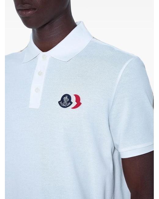 Moncler White Logo-Patch Piqué Polo Shirt for men