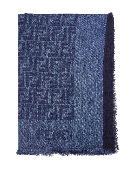 Scialle Con Frange Ff di Fendi in Blue