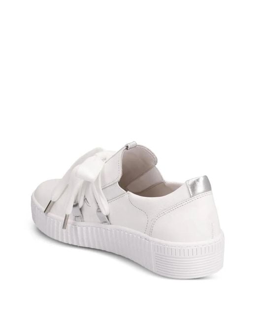 Gabor White Flatform Lace-Up Sneakers