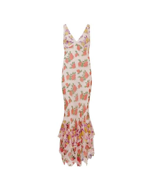 Donde Esteban Natural Floral-Print Ruffled Maxi Dress