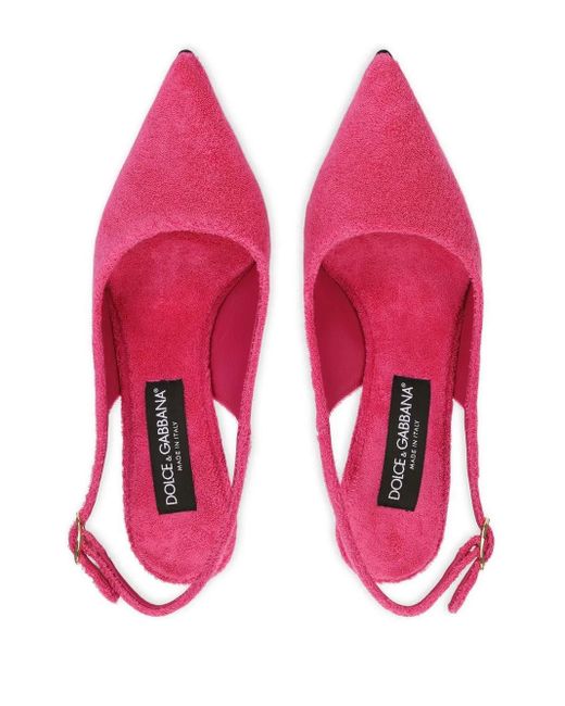 Dolce & Gabbana Pink Logo-Plaque Fleece Pumps