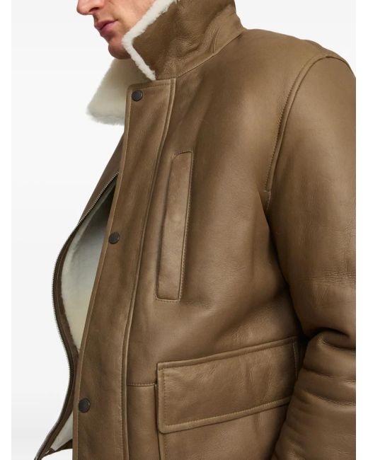 Yves Salomon Brown Shearling Collar Leather Jacket for men