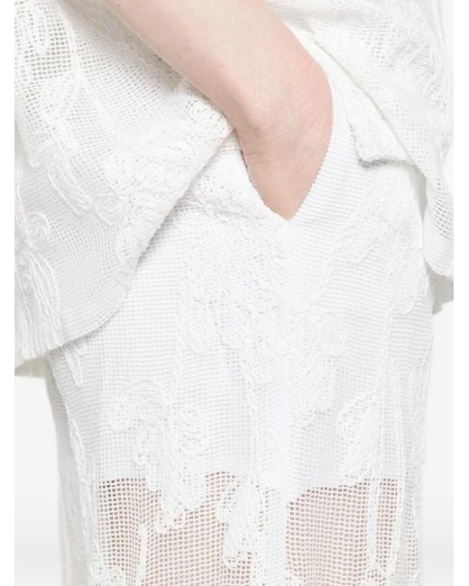 Isabelle Blanche White Floral-Motif Trousers