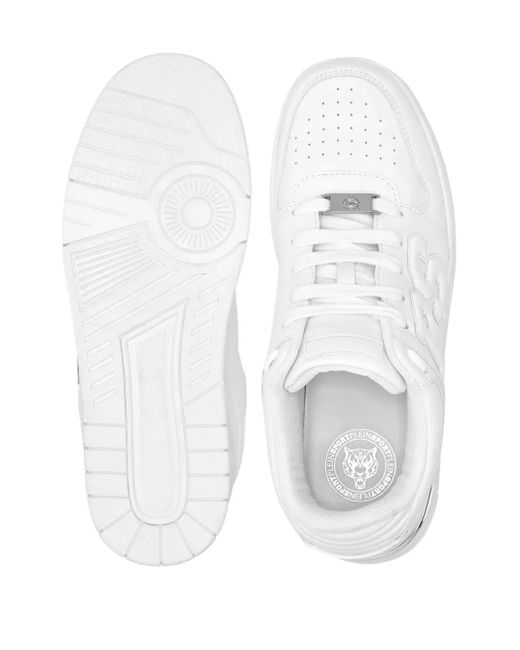 Philipp Plein White Logo-Embossed Low-Top Sneakers