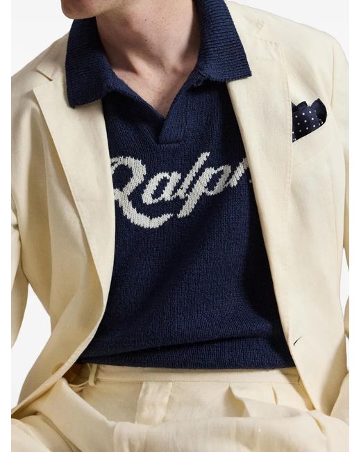 Polo Ralph Lauren Blue Logo-Intarsia Short-Sleeve Sweater for men