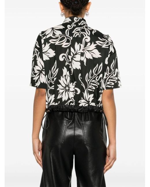 Sacai Black Floral-print Cropped Shirt