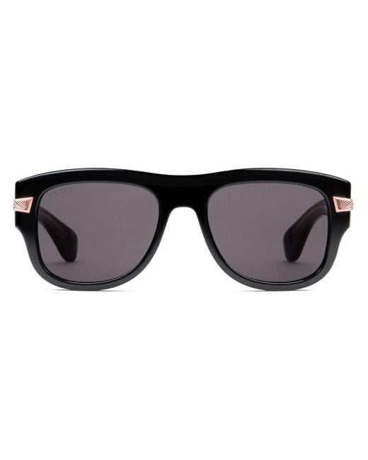 Gucci Eckige Sonnenbrille mit Logo-Schild in Black für Herren