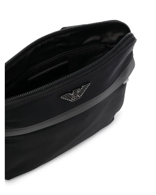 Emporio Armani Black Front Logo-Plaque Crossbody Bag for men