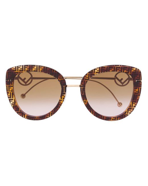 Fendi Brown Ff-print Oversized-frame Sunglasses