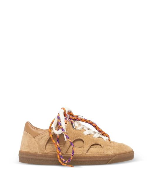 Santha Brown Love Park Cutout-Details Lace-Up Suede Sneakers