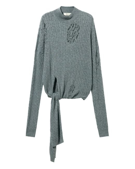 Blumarine Blue Cable-Knit Distressed Sweater