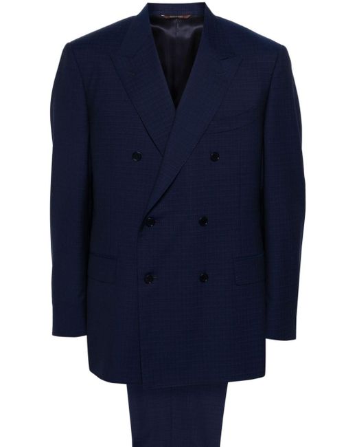 Canali Blue Double-Breasted Wool Suit for men