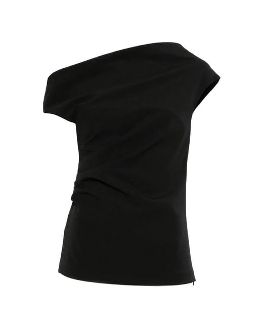 P.A.R.O.S.H. Black One-Shoulder Blouse