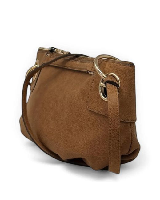 Borbonese Brown Small London Crossover Ring Shoulder Bag