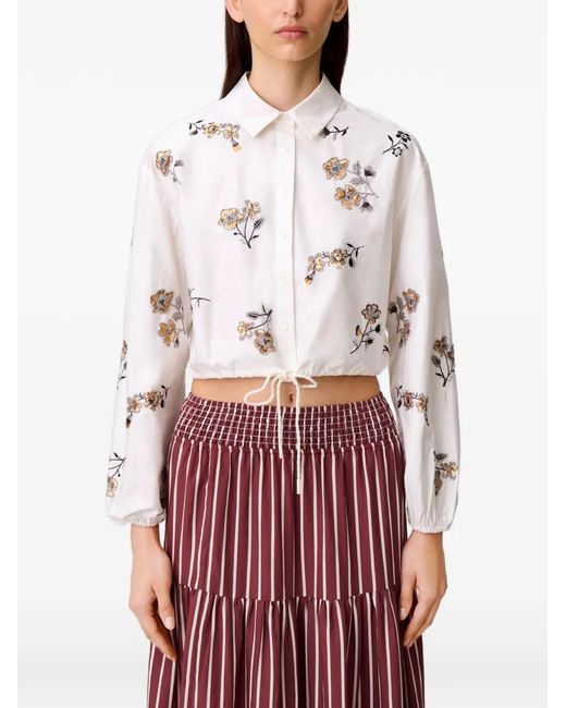 Claudie Pierlot White Floral Drawstring Shirt