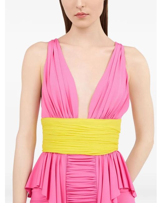 Roberto Cavalli Pink V-Neck Ruffled Mini Dress