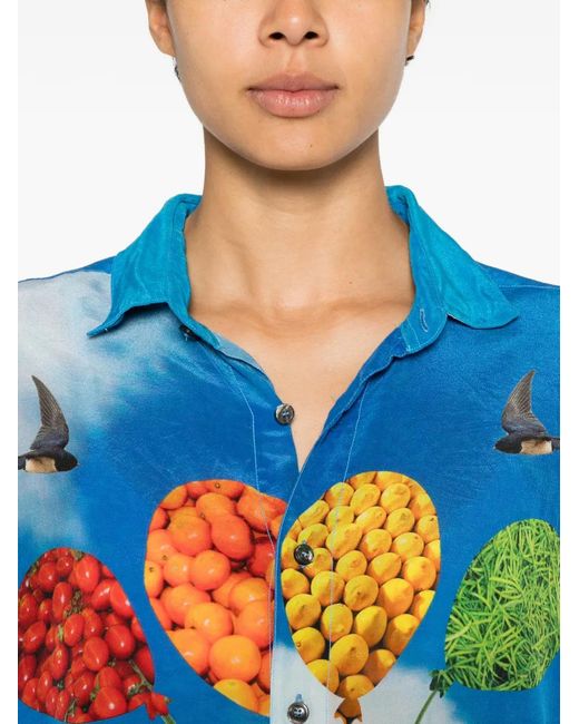 The Artistylist Blue Graphic-Print Long-Sleeve Shirt
