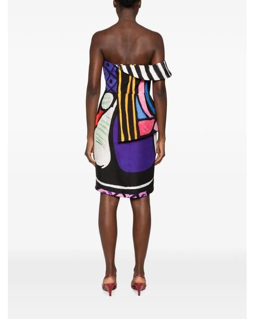 Moschino Blue Abstract-Print Ruffled Dress