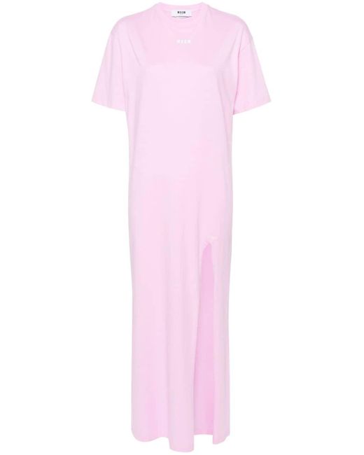 MSGM Pink Logo-print Maxi T-shirt Dress