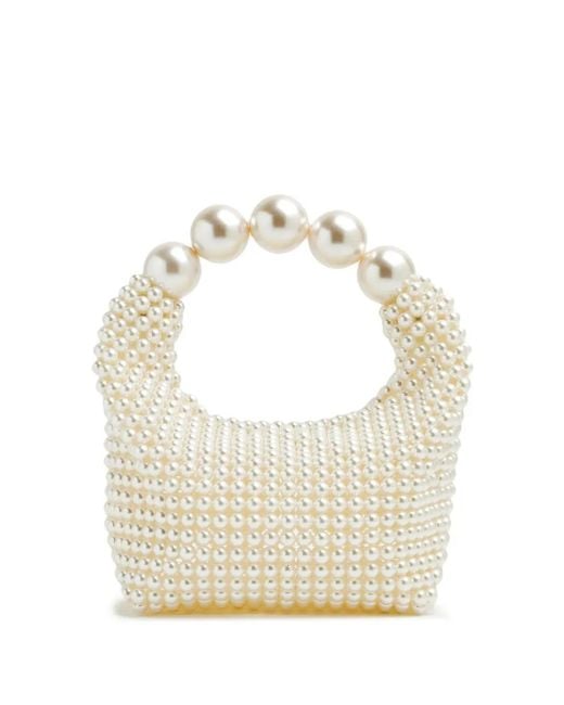 Vanina White Beaded Top-Handle Bag