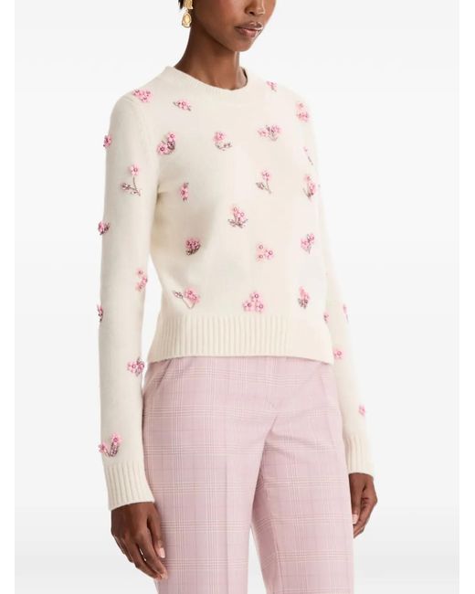Oscar de la Renta White Flower-Detail Sweater