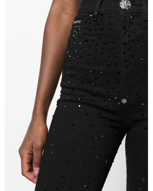 Philipp Plein Black Rhinestone-Embellished Skinny Jeans