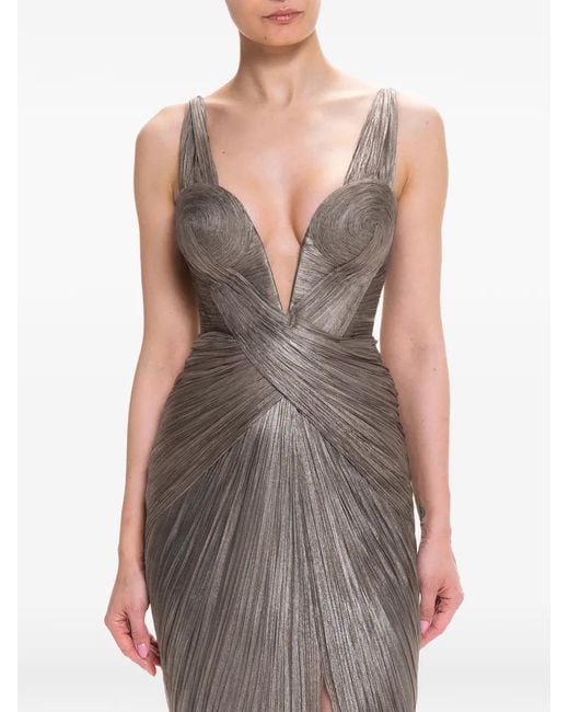 Maria Lucia Hohan Gray Robe Longue Corinna En Mélange De Soie À Design Plissé