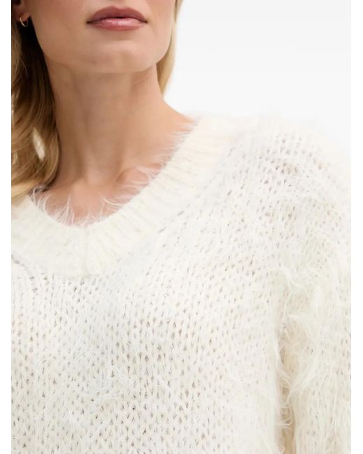Ouí White Fluffy V-Neck Sweater