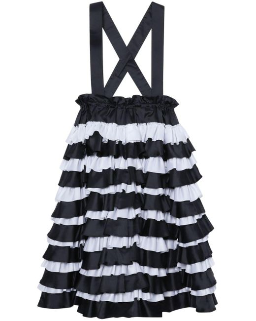 Noir Kei Ninomiya Black Striped Ruffled Dungaree Midi Dress