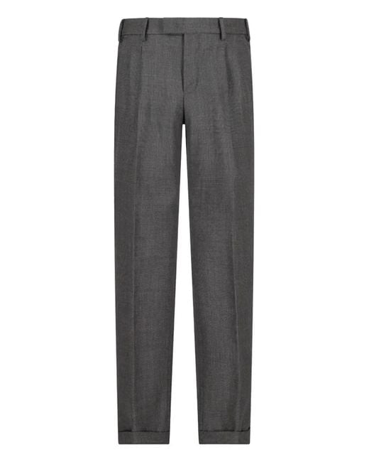 PT Torino Gray Pleated-Cuffed Trousers for men