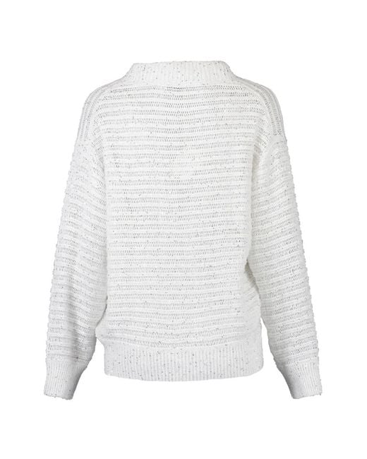 Brunello Cucinelli White Open-Work Embroidered Sweater