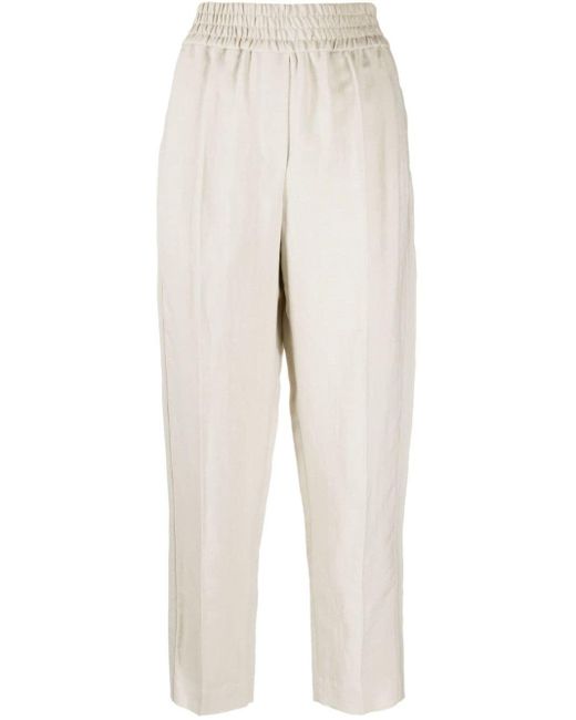 Brunello Cucinelli White Elasticated-waist Cropped Trousers