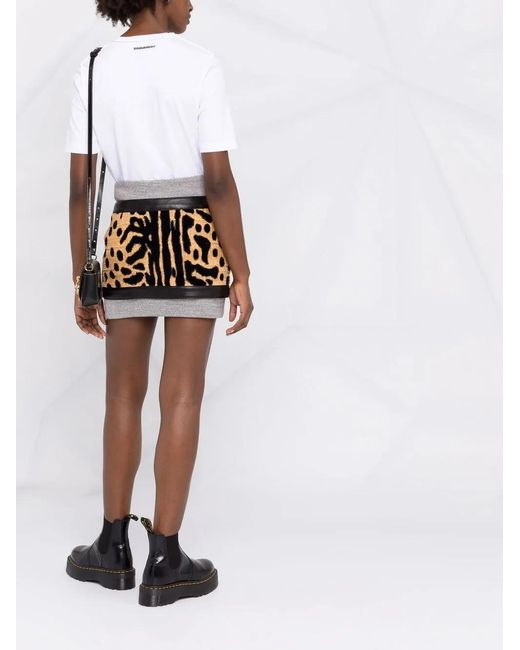 DSquared² Gray Leopard-Panelled Mini Skirt