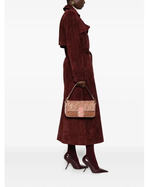 Fendi Pink Medium Baguette Ff-Pattern Shoulder Bag