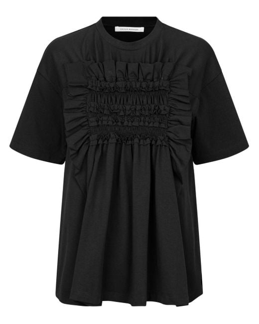 CECILIE BAHNSEN Black Goldie Ruffled Cotton T-shirt