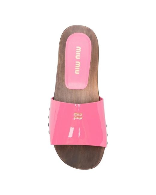 Miu Miu Pink Logo-Print Flat Sandals