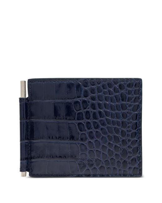 Tom Ford Blue Crocodile-Effect Card Holder for men