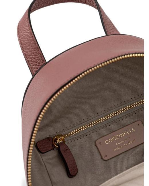 Coccinelle Pink Small Beat Front-Pocket Leather Backpack