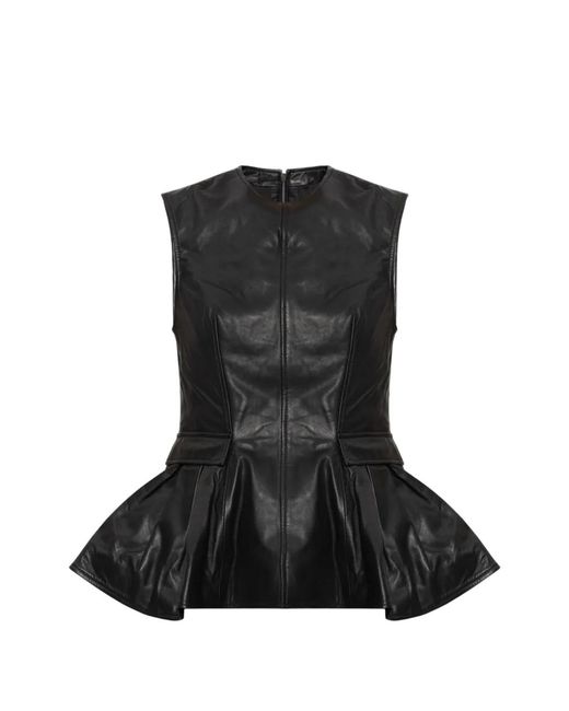 ROTATE BIRGER CHRISTENSEN Black Peplum Leather Top