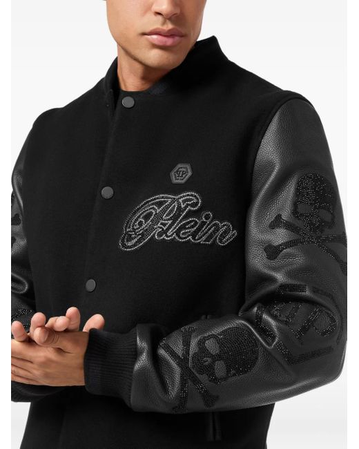 Philipp Plein Black Skull-Embellished Bomber Jacket for men