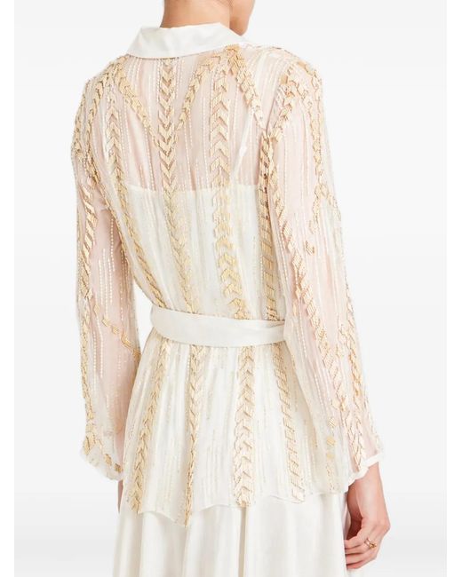 Temperley London White Viola Bead-Embellished Belted Shirt