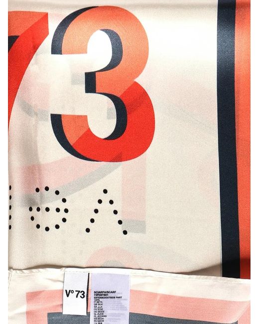 V73 Red Logo-Print Silk Scarf