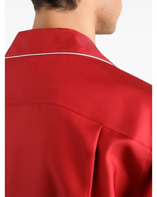 Dolce & Gabbana Red Hawaii Silk Twill Shirt for men