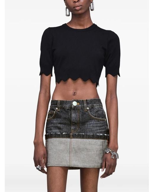 Marc Jacobs Black Scalloped-Edge Cropped Top