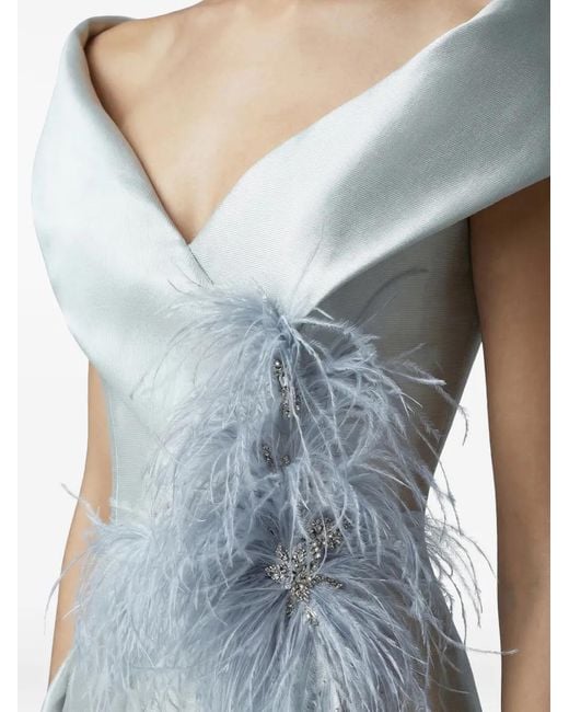 Gatti Nolli by Marwan Blue Feather-Embellished Gown Dress
