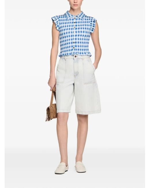 Sandro Blue Check Smocked Shirt