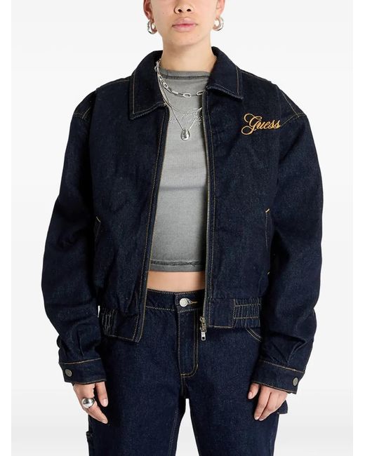 Guess Blue Logo-Embroidered Jacket